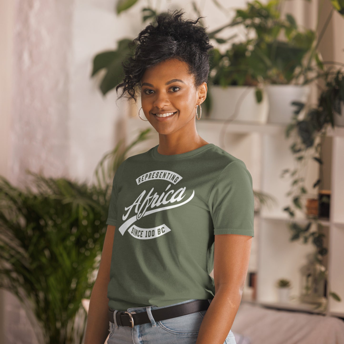 Black professional wearing African-inspired short sleeve tee