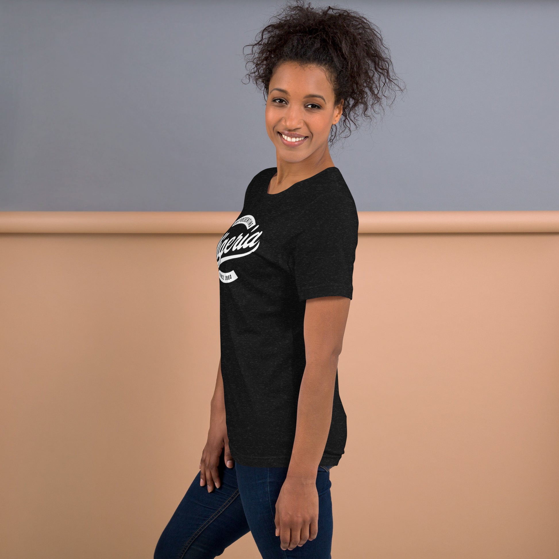 Black professional wearing African-inspired short sleeve tee