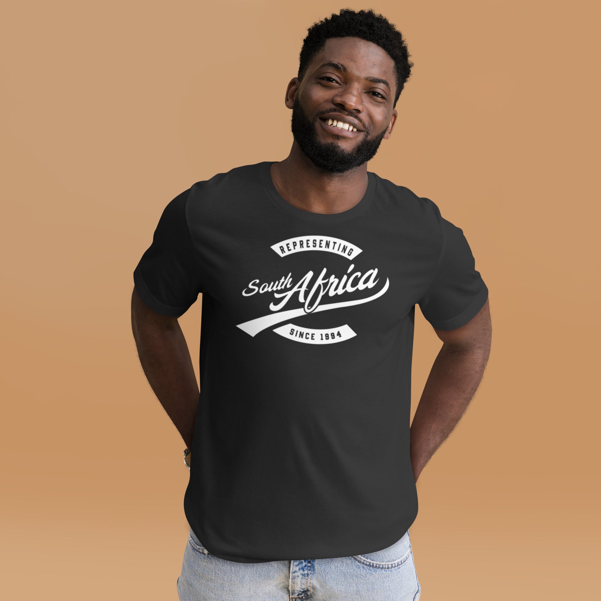 Black professional wearing African-inspired short sleeve tee