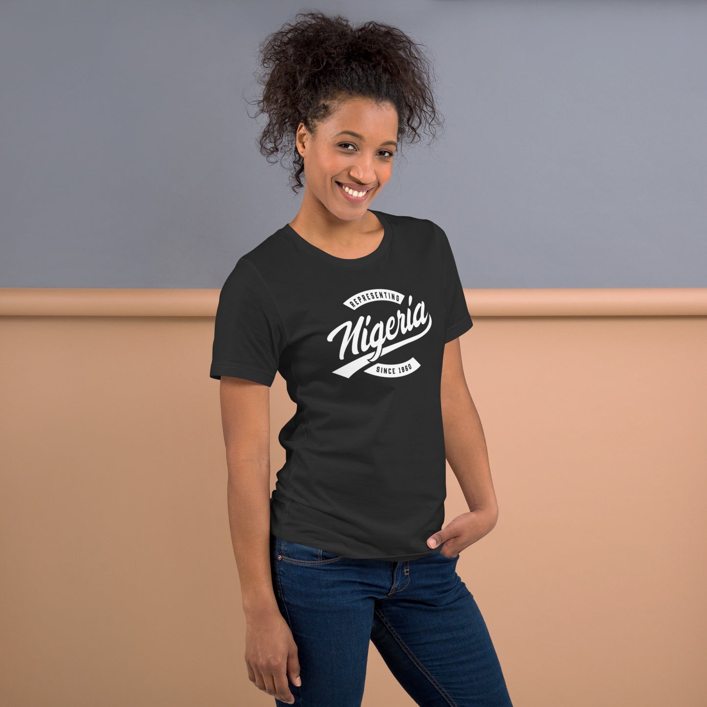 Black professional wearing African-inspired short sleeve tee