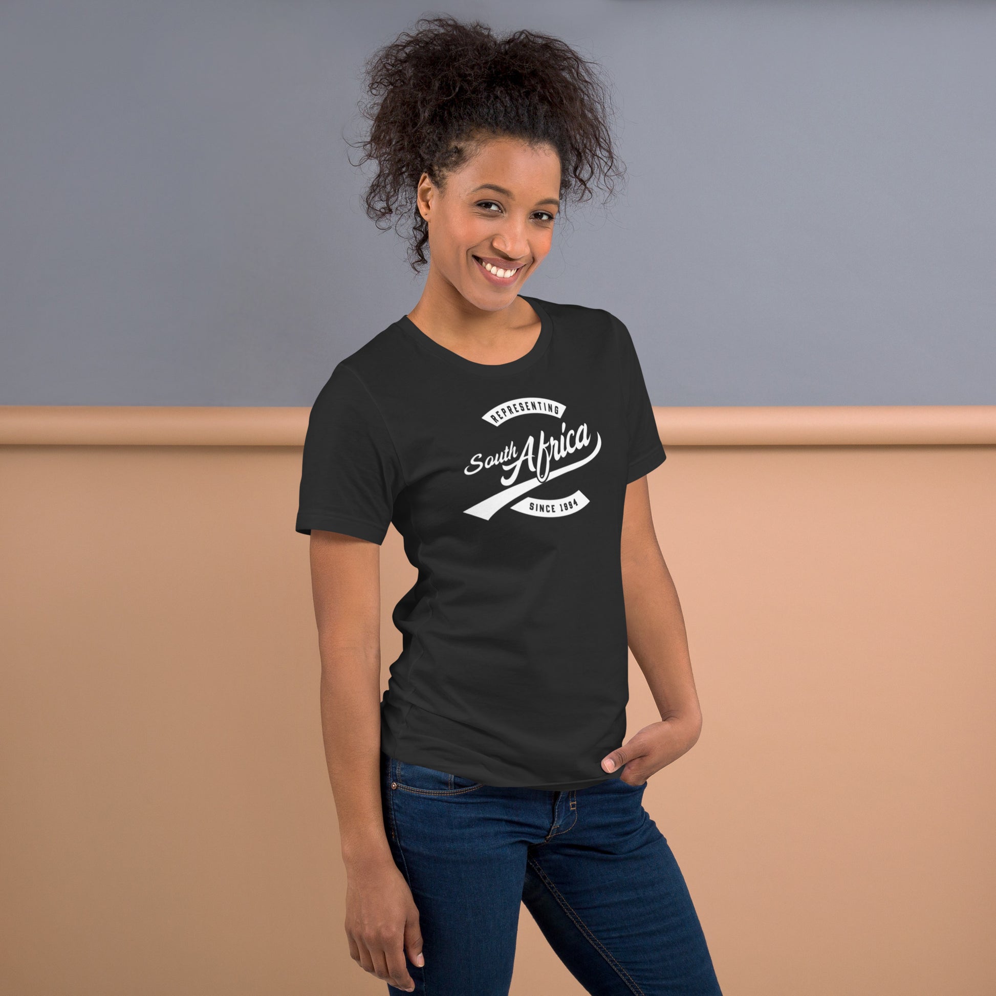 Black professional wearing African-inspired short sleeve tee