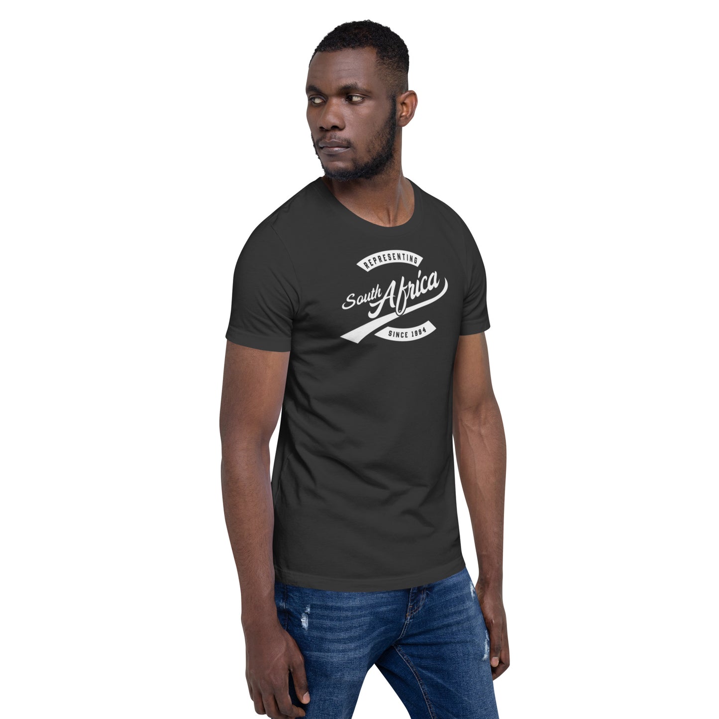 Black professional wearing African-inspired short sleeve tee