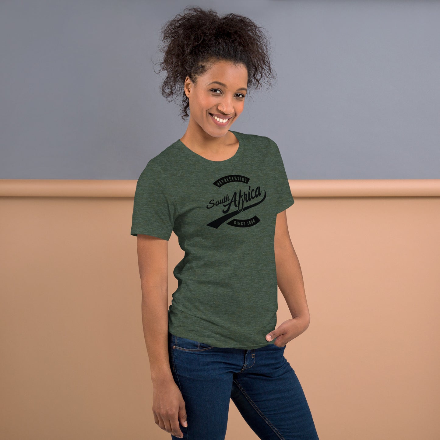 Black professional wearing African-inspired short sleeve tee