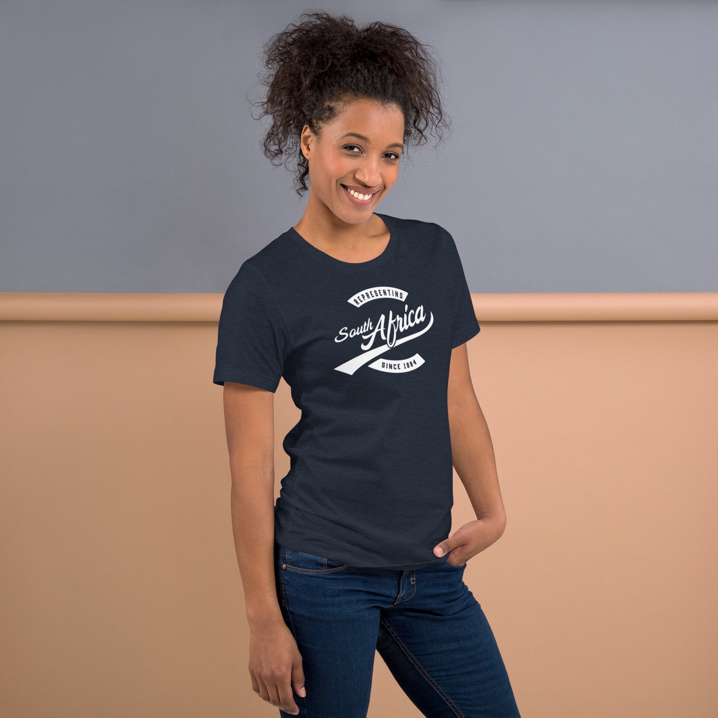 Black professional wearing African-inspired short sleeve tee