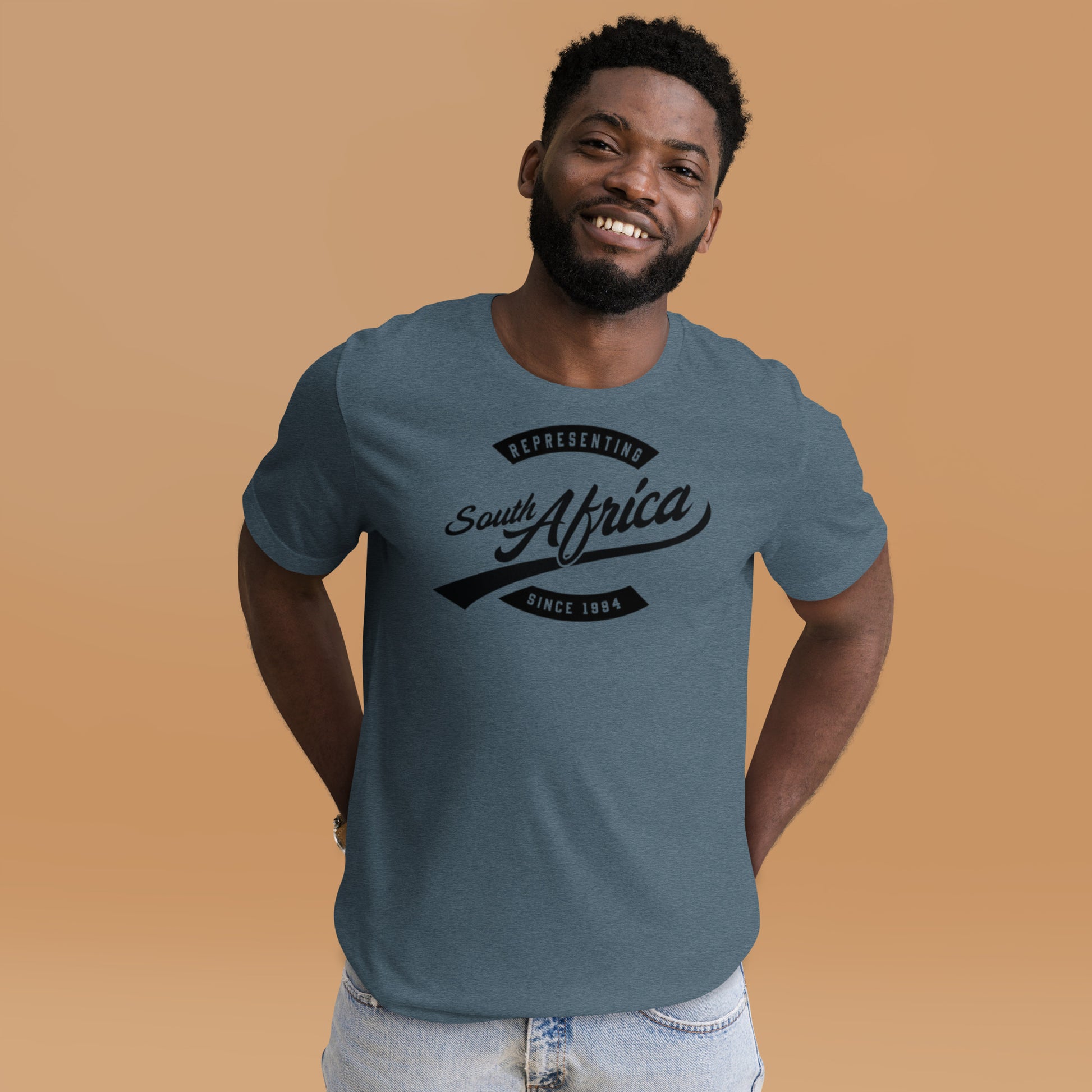 Black professional wearing African-inspired short sleeve tee