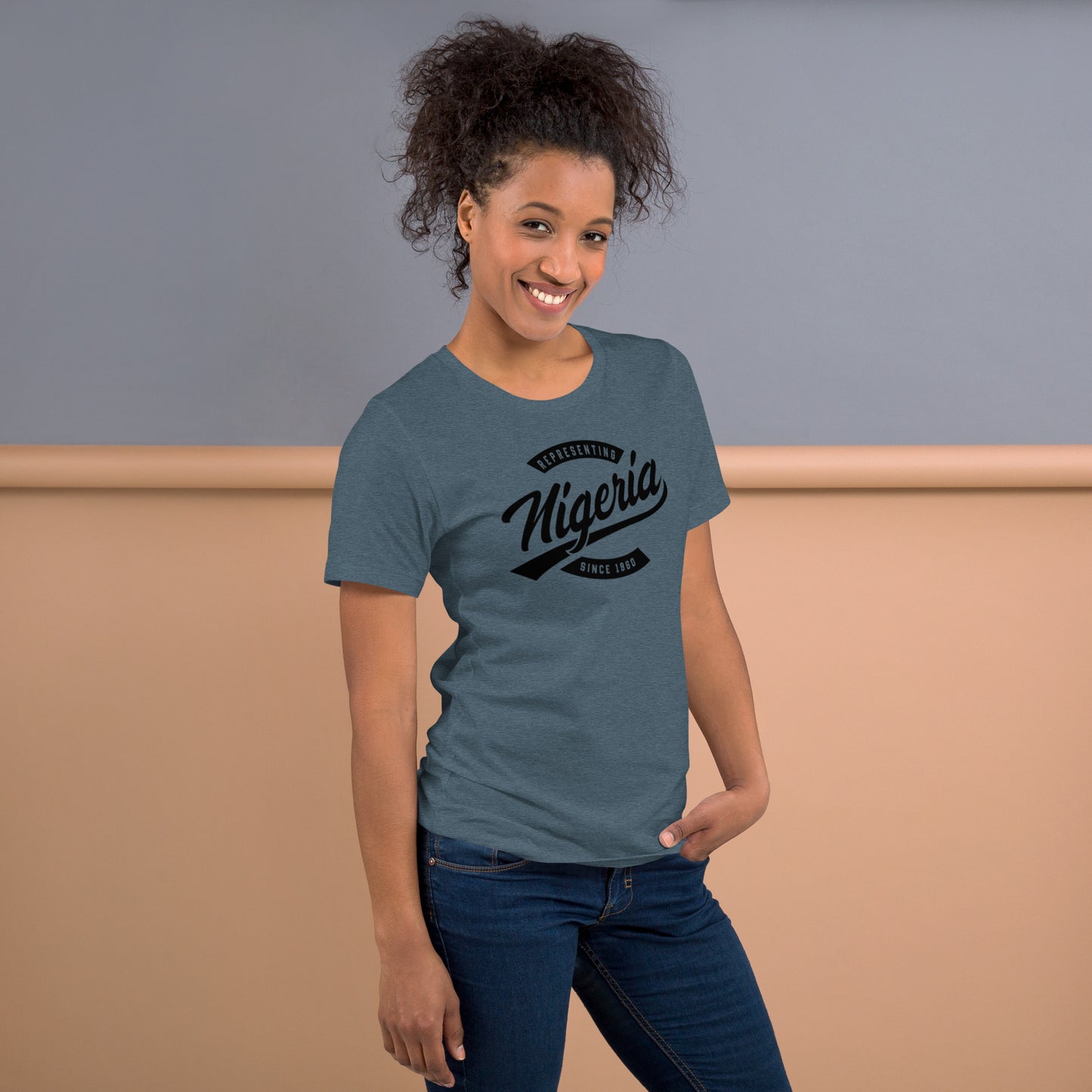 Black professional wearing African-inspired short sleeve tee